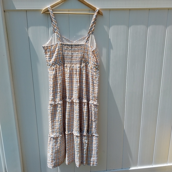 >Madewell Gingham Sweetheart Ruffle-Tiered Midi Dress Size 14 - Picture 4 of 10